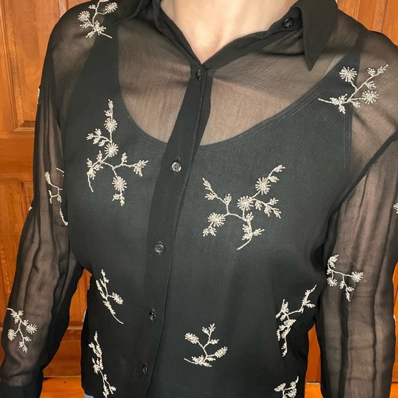 NY & Co Y2K Black Witchy Sheer Button Up Blouse Fairy Grunge Gothic Whimsigoth - Picture 6 of 9